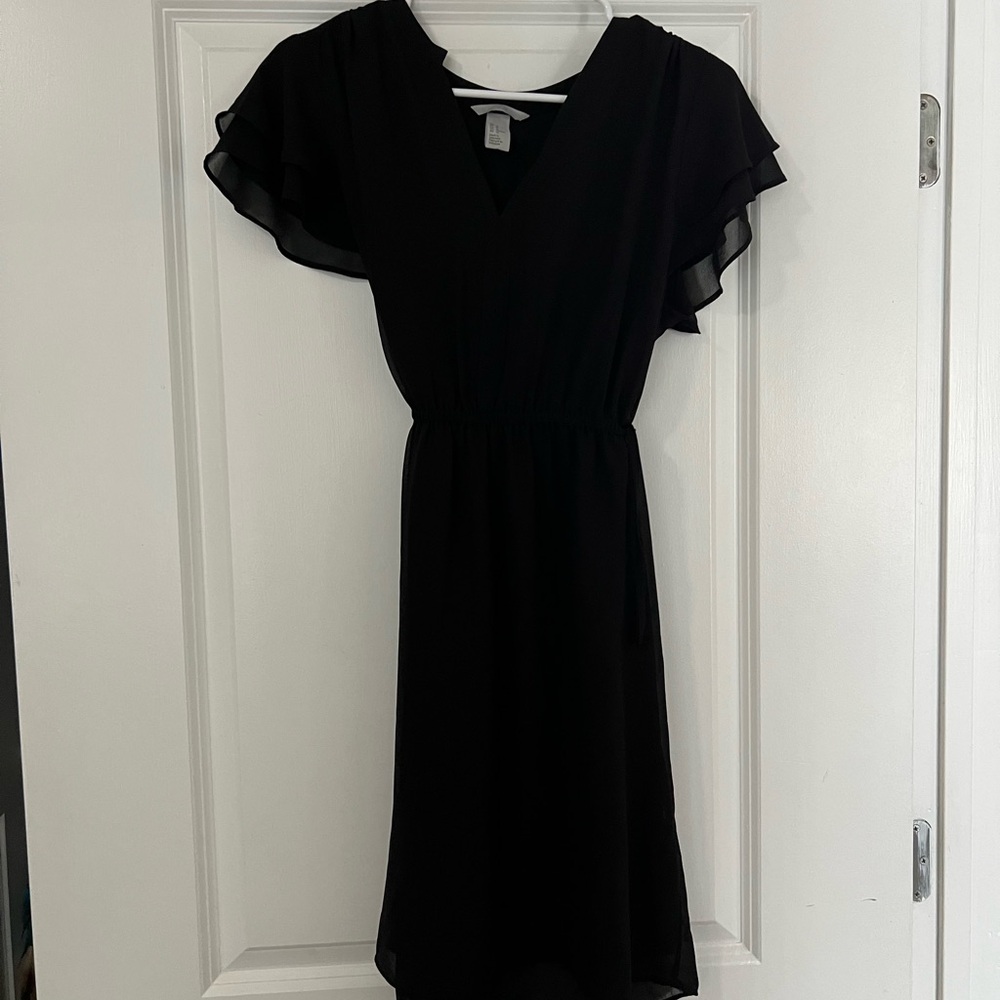 H&M Black Midi Dress with Flutter Sleeves